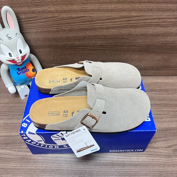 Birkenstock Boston taupe suede mule clogs - Picture 3 of 9